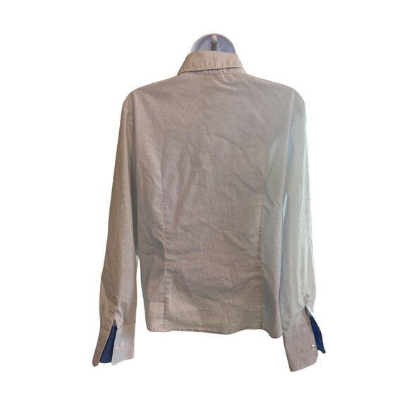 George Women’s Button Shirt M Blue Pinstripe Stretch Long Sleeve Office Classic - Picture 3 of 7